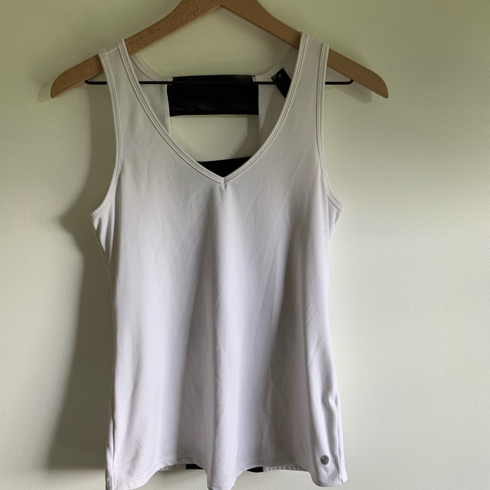 White Athletic tank top With Black Strap Detail Back. Cute & Sexy! Small